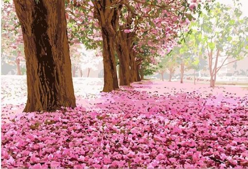 Pink Tree Leaves paint by numbers