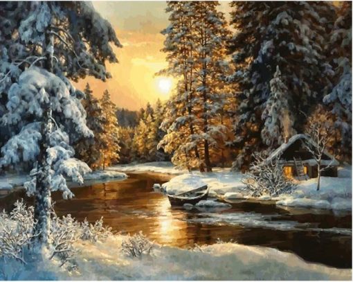 Picture Sunset Snow Landscape  - DIY Paint By Numbers - Numeral Paint