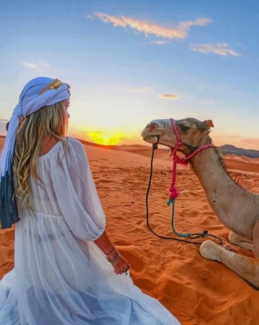 Girl And Camel In Sahara paint by numbers