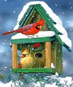 Cardinals In Snow House paint by numbers