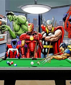 Superheroes Playing Pool Paint by numbers