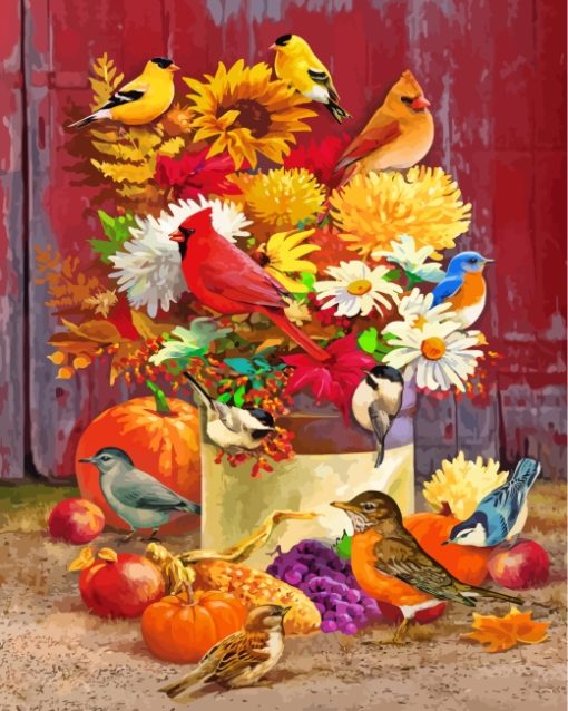 Birds On Flowers Bouquet Paint by numbers