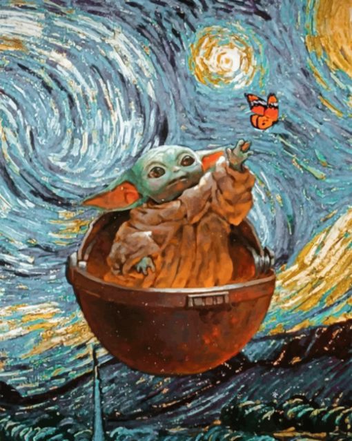 Baby Yoda Starry Night paint by nummbers