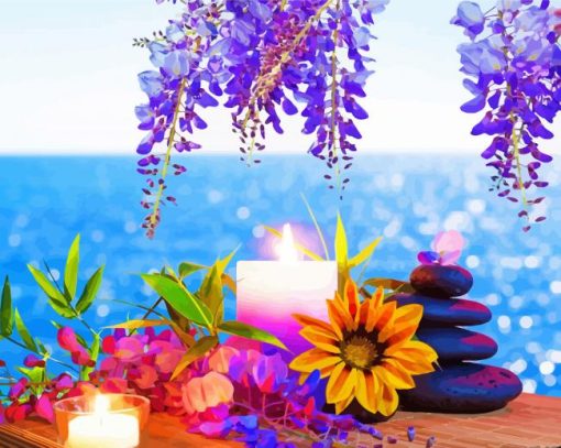 Beach Flowers And Candles Paint By Number