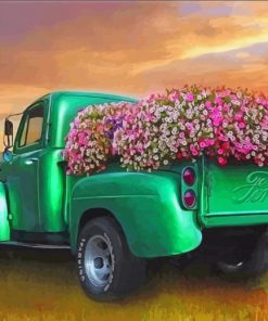 Green Truck And Flowers Paint By Number