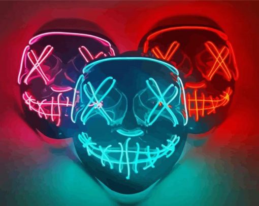 Three Neon Masks Paint By Number