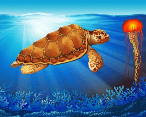 Turtle Swimming In The Sea Paint By Number