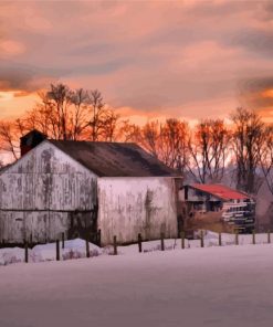 Barns With Snow Paint By Number