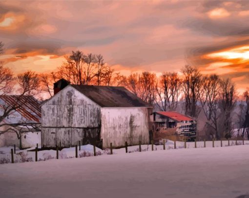 Barns With Snow Paint By Number