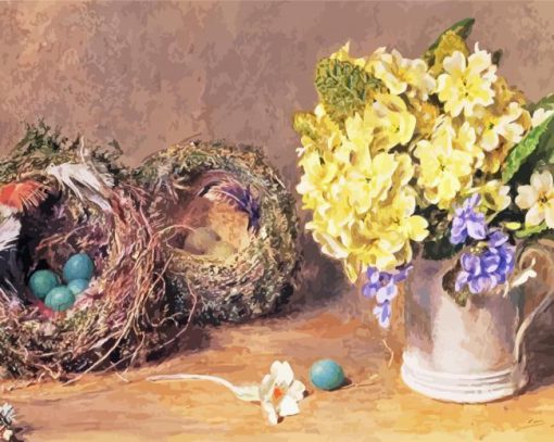 Bird Nests And Flowers Paint By Number