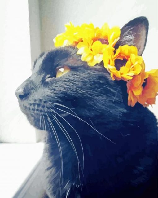 Black Cats And Yellow Flowers Paint By Number