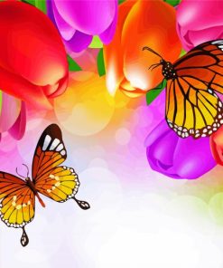 Butterfly With Colorful Tulips Paint By Number