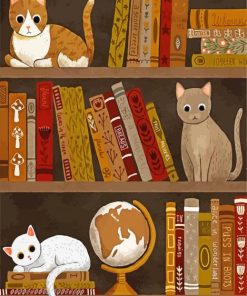 Cats In Bookshelves Paint By Number