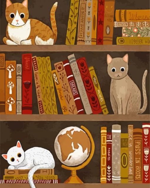 Cats In Bookshelves Paint By Number