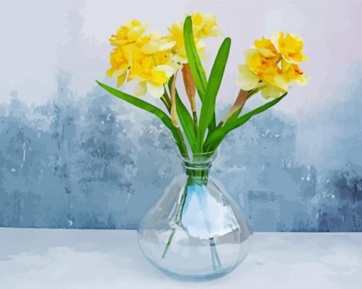 Daffodils In Glass Vase Paint By Number