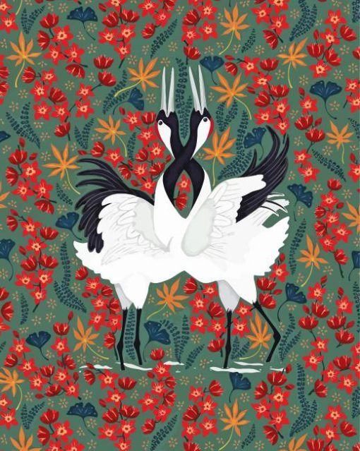 Illustration Japanese Cranes Paint By Number