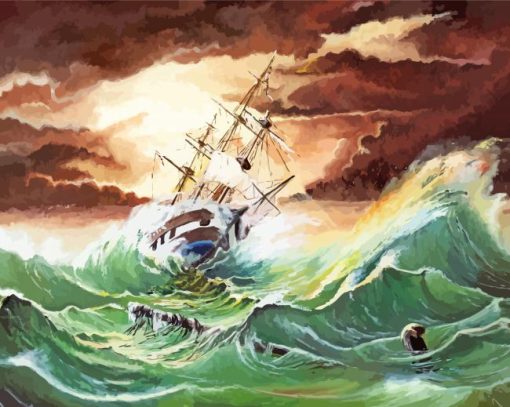 Ship In Stormy Sea Paint By Number