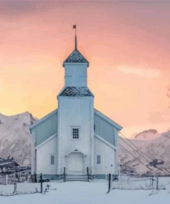 Winter Church At Sunset Paint By Number