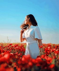 Woman And Red Flowers Paint By Number