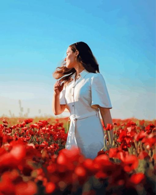 Woman And Red Flowers Paint By Number