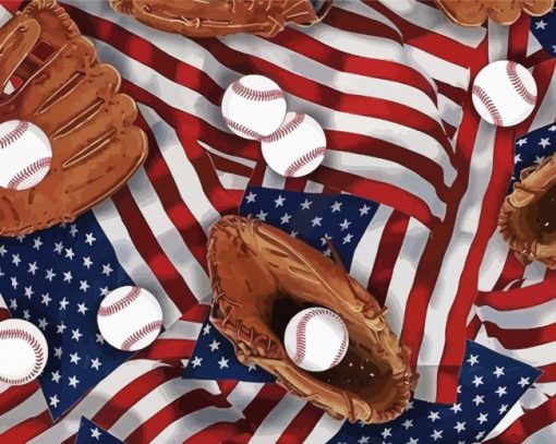 American Flags Baseballs Paint By Number