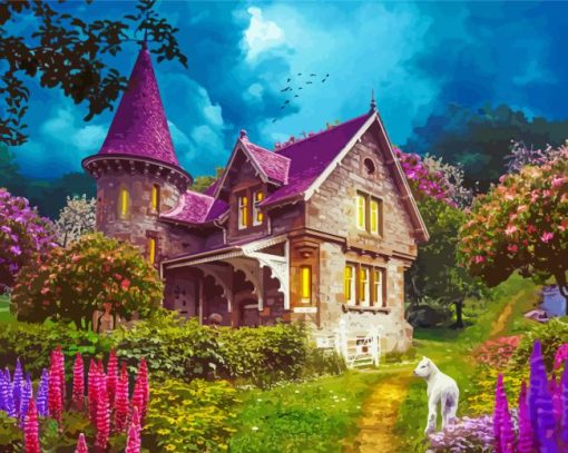 Beautiful House With Flowers Paint By Number