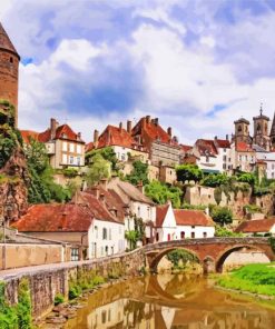 Burgundy Buildings In France Paint By Number