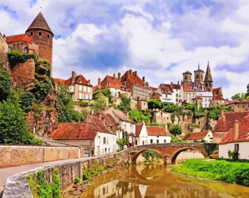 Burgundy Buildings In France Paint By Number