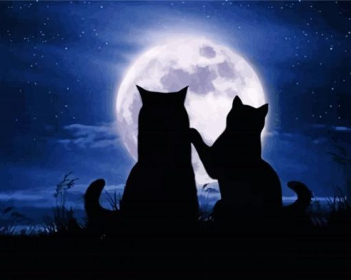 Cats At Moonlight Silhouette Paint By Number