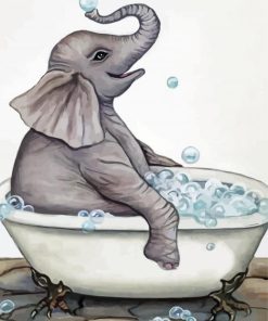 Cute Elephant In Bath Room Paint By Number