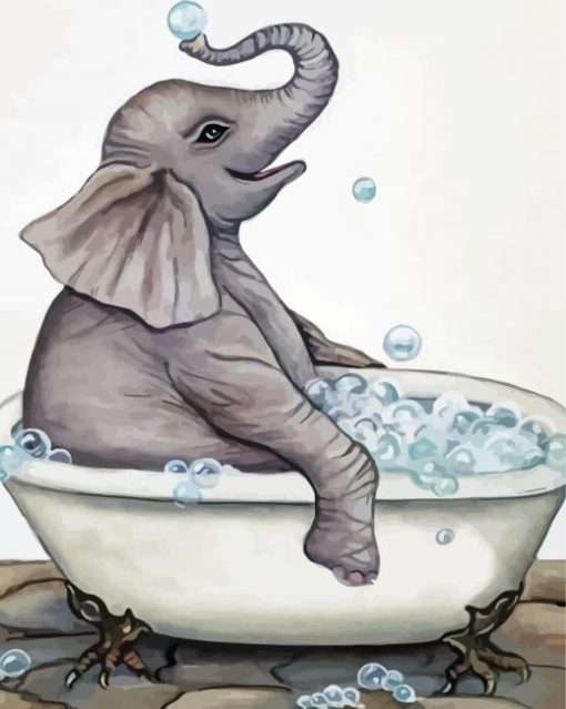 Cute Elephant In Bath Room Paint By Number