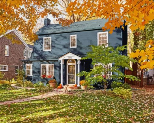 Fall Colonial House Paint By Number