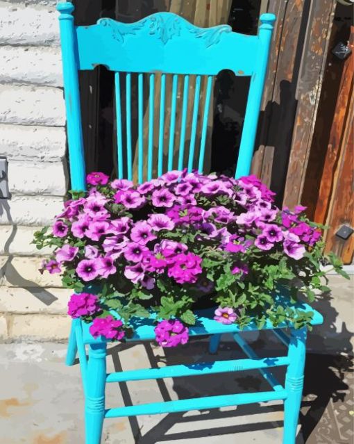 Flowers Pots Blue Chair Paint By Number