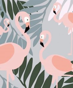 Grey And Pink Flamingos Paint By Number