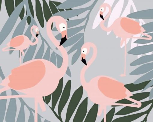 Grey And Pink Flamingos Paint By Number