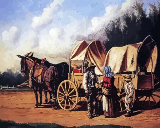 Horse Coverd Wagon Paint By Number