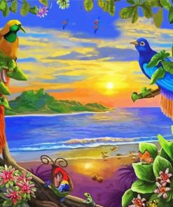 Ocean With Tropical Birds Paint By Number