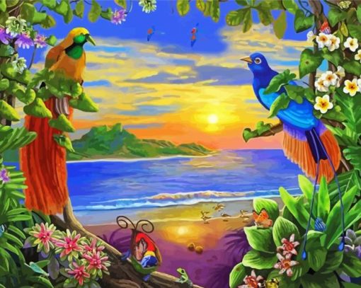 Ocean With Tropical Birds Paint By Number