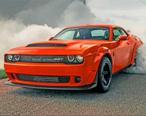 Orange Dodge Demon With Smoke Paint By Number