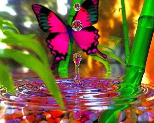 Pink Butterfly With Water Paint By Number