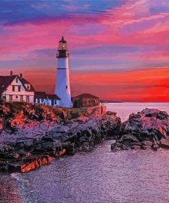 Portland Head Light Maine Sunset Paint By Number