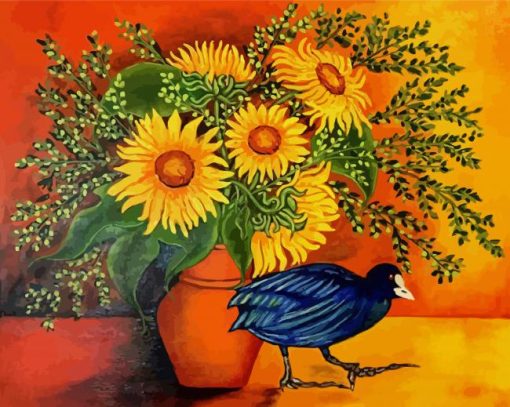 Sunflower And Blue Bird Paint By Number