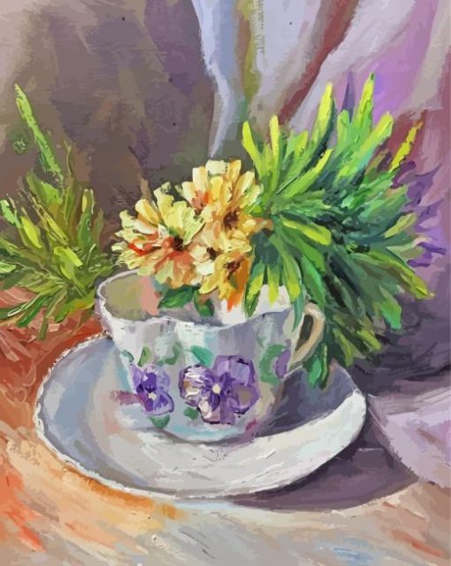 Teacup Flowers Art Paint By Number