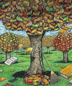 Trees And Books Art Paint By Number