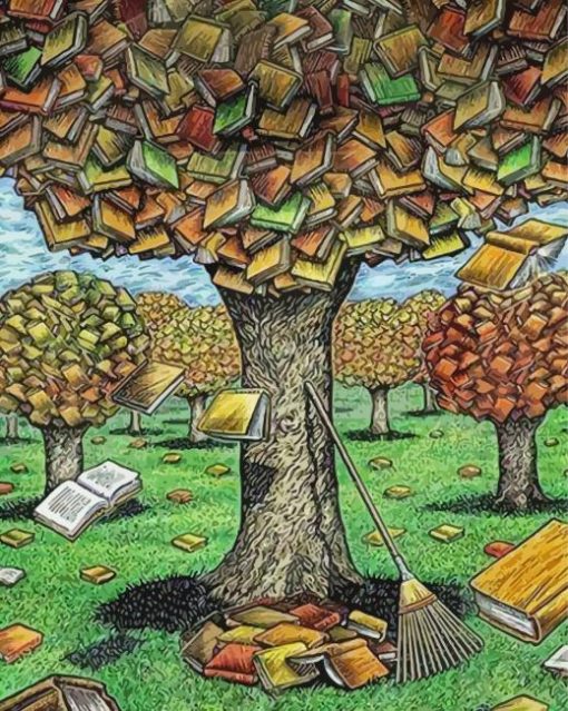 Trees And Books Art Paint By Number