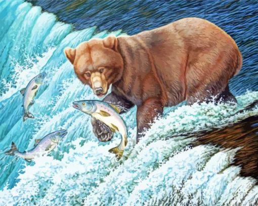 Brown Bear With Fish Paint By Number