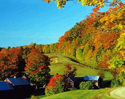 Fall Farm Houses Paint By Number