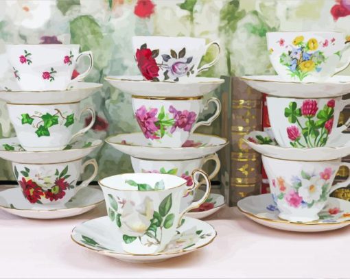 Flowering Stackes Cup Paint By Number