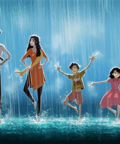 Happy Family Dancing In The Rain Paint By Number