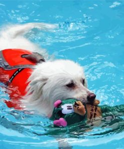 White Dog In Water Paint By Number